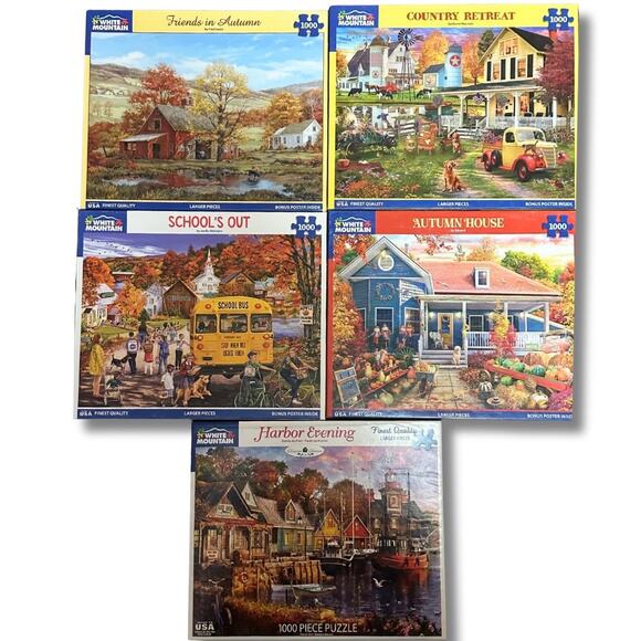 5 White Mountain Autumn Fall Puzzle Bundle – 4 x 1000 Complete + Bonus Puzzle - Picture 1 of 10